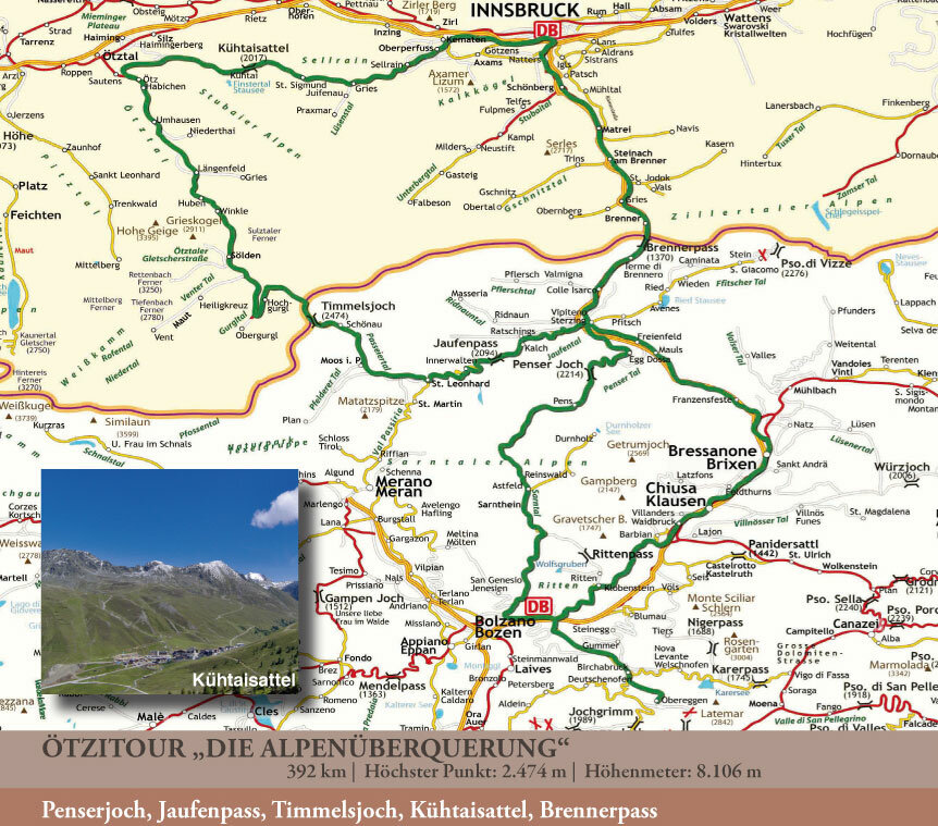 Karte für Route Ötzitour „Die Alpenüberquerung“
