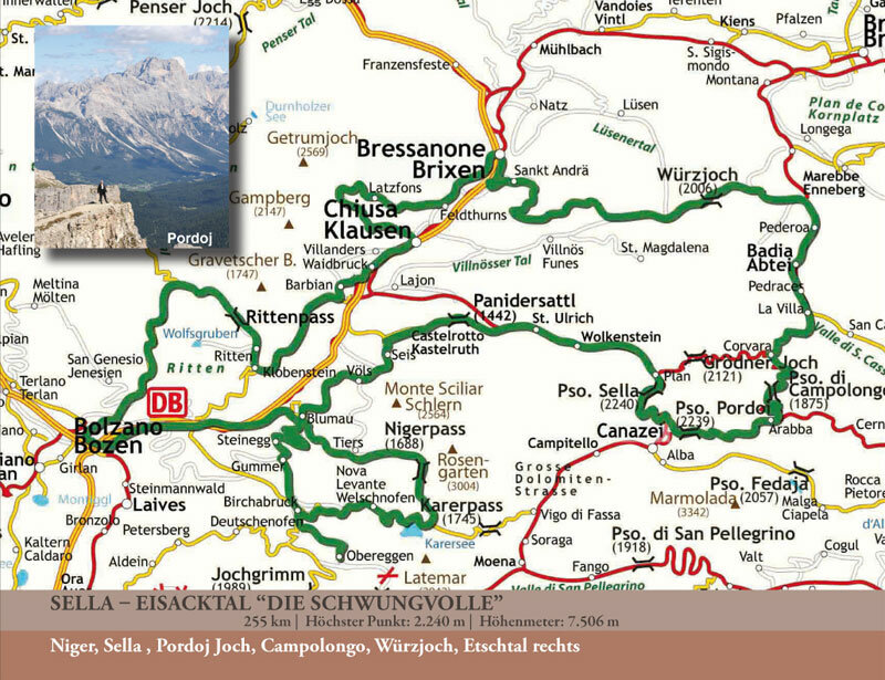 Karte für Route Sella – Eisacktal „Die Schwungvolle”
