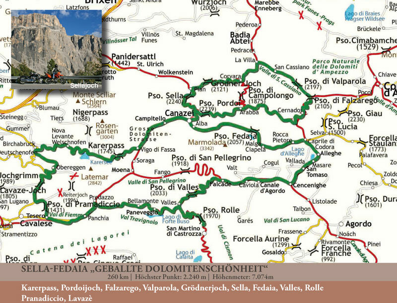 Karte für Route Sella-Fedaia „Geballte Dolomitenschönheit“
