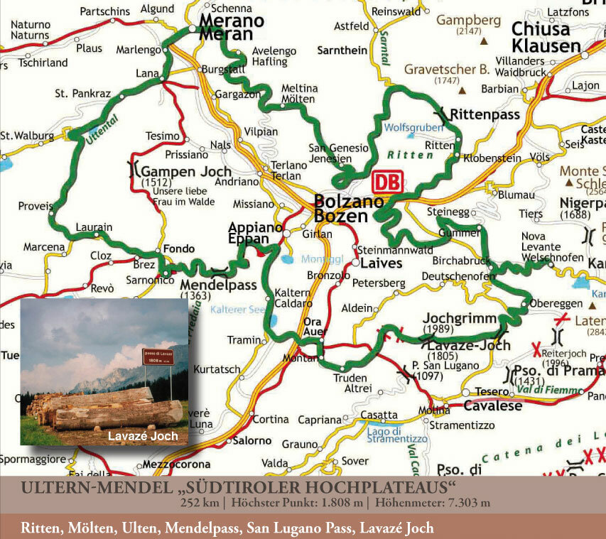 Karte für Route Ultern-Mendel „Südtiroler Hochplateaus“