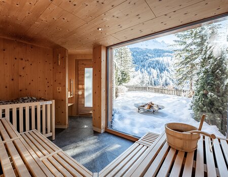 Ausblick aus der Adults only Sauna im Winter