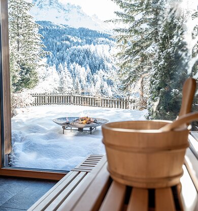 Ausblick aus der Sauna im Winter